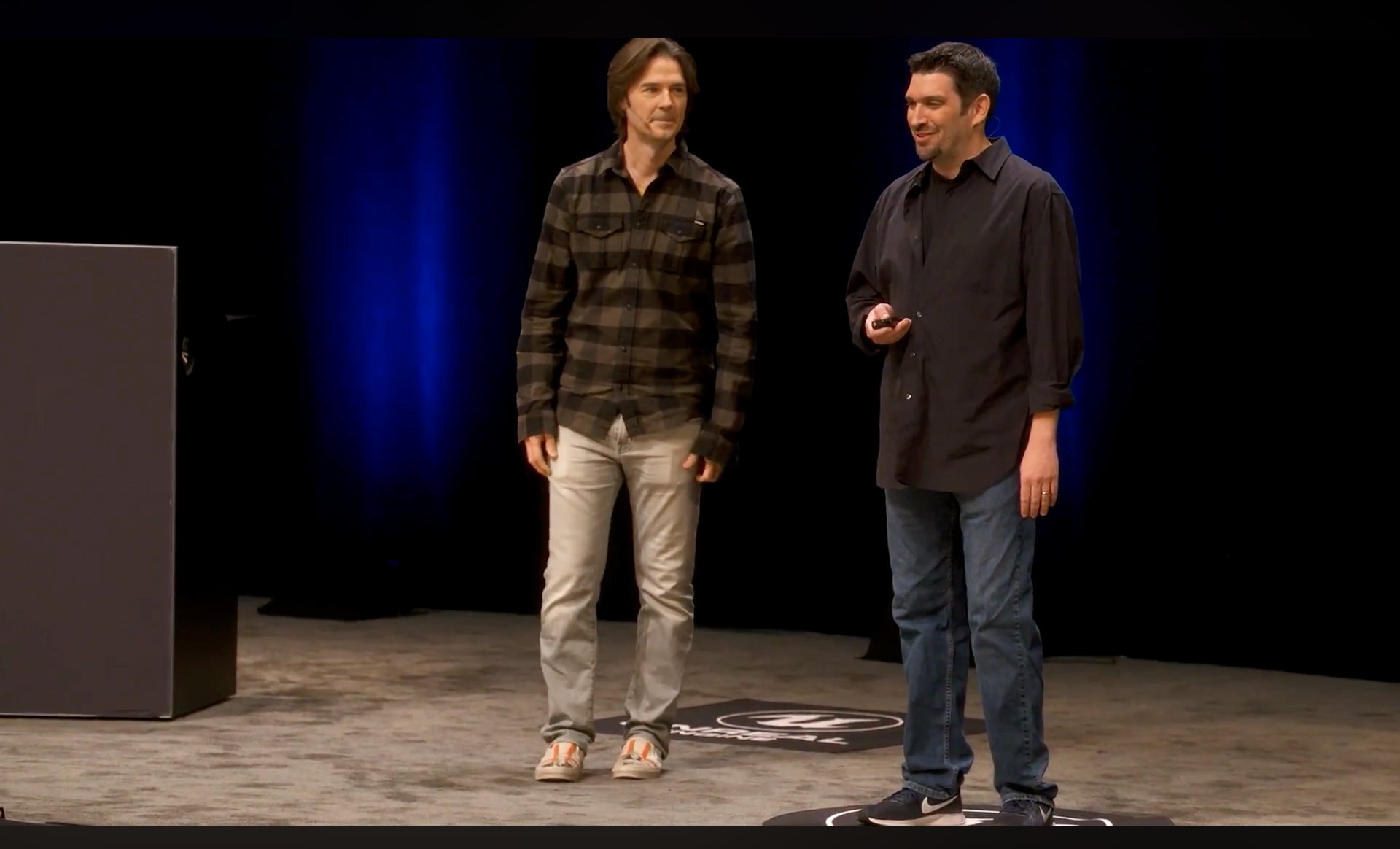 Kevin and Jerry walking out on stage at GDC