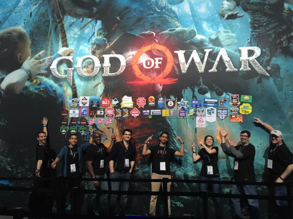 Dev team celebrating at the E3 awards hall